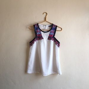 Express Tribal print Faux Leather Neck hem top